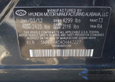 2012 Hyundai Sonata Gls из США, поврежденный, VIN 5NPEB4AC4CH447227